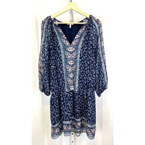 JOIE  Size S Silk Ariella Dress Floral Blouson Mini Tunic 3/4 Sleeve Blue Multi